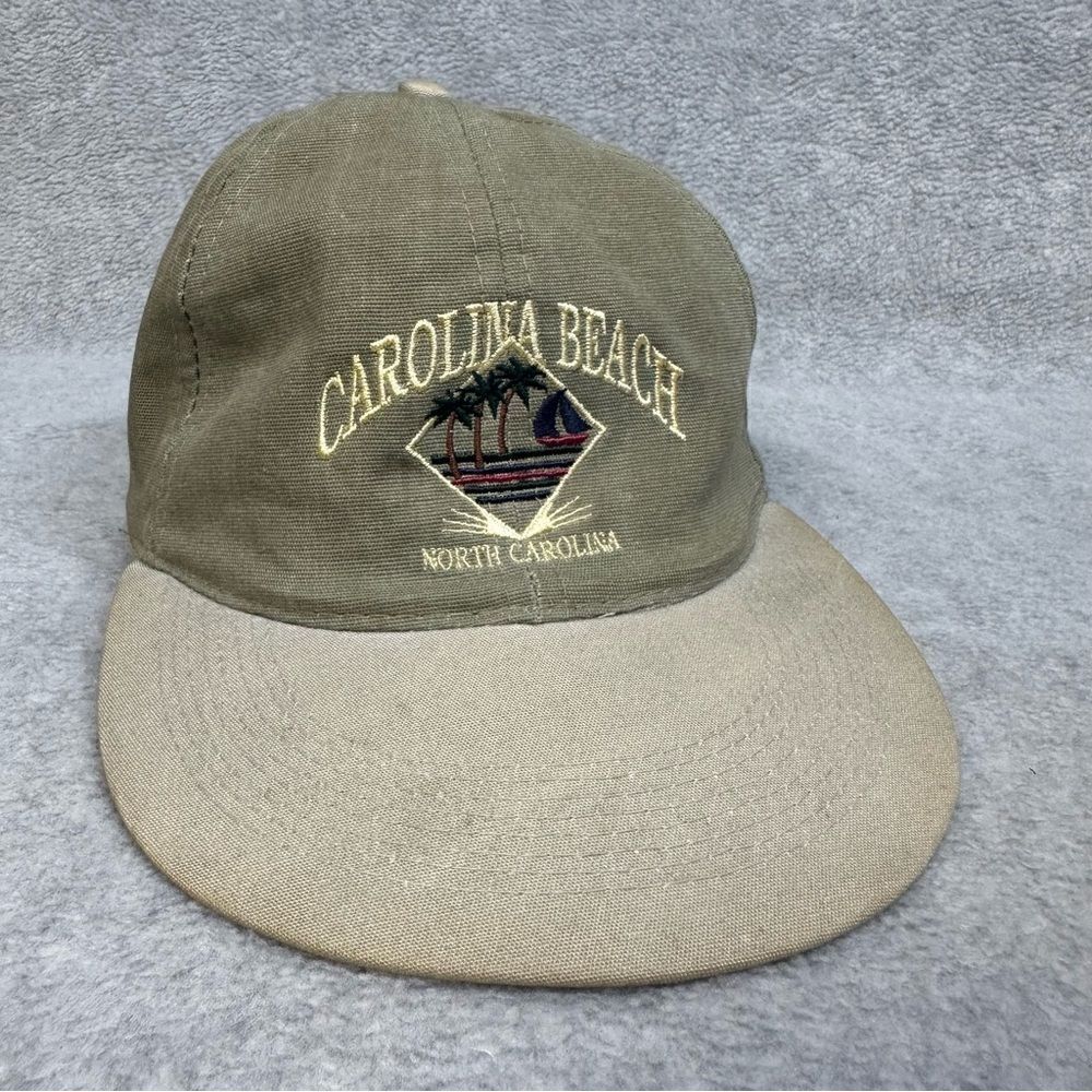 Carolina Beach North Carolina Hat Cap Green Beige Strap Beach Summer Travel Surf